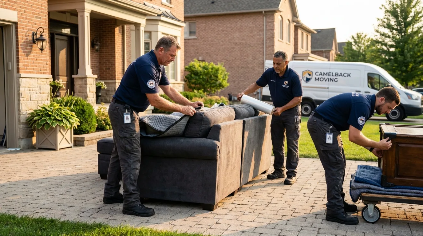 Large estate moving crew wrapping furniture in Pelham, NY